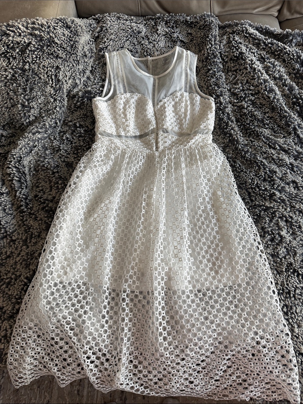 Just Me White Eyelet Midi Dress with Sheer Yoke